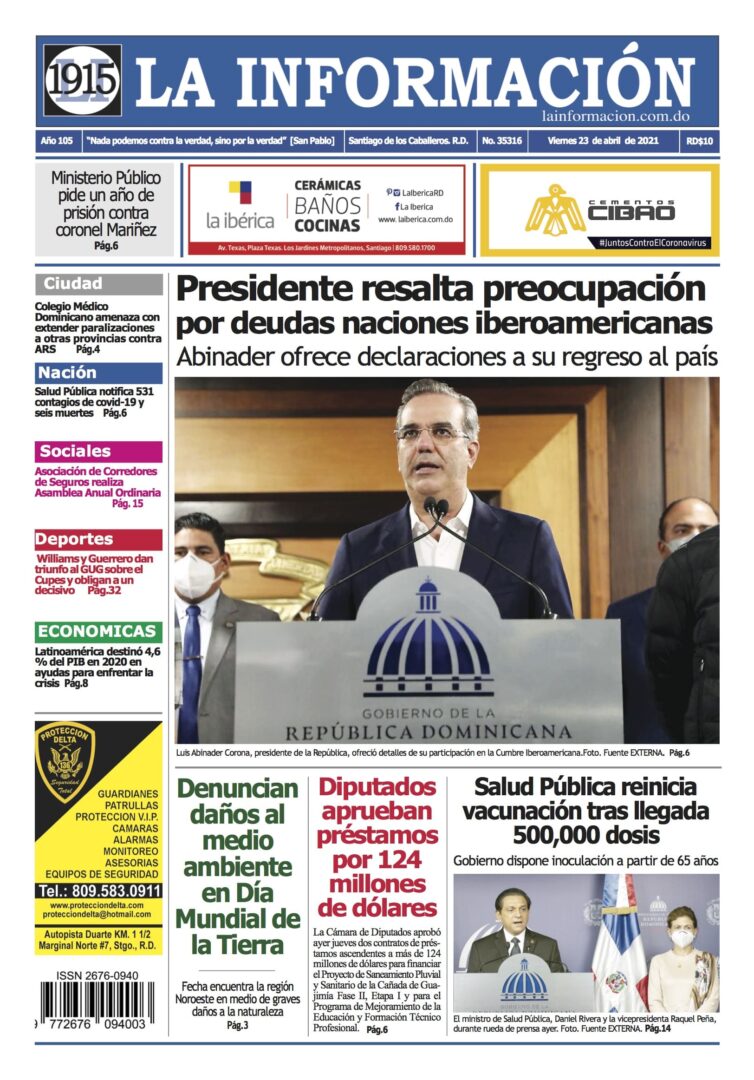 Portada Periódico La Información, Viernes 23 de Abril, 2021