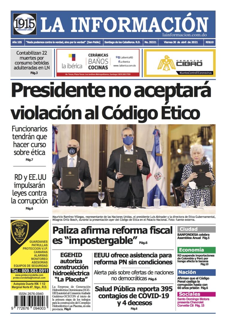 Portada Periódico La Información, Viernes 30 de Abril, 2021