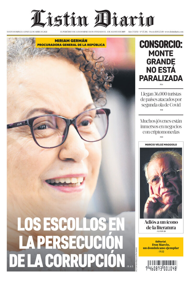 Portada Periódico Listín Diario, Lunes 12 de Abril, 2021