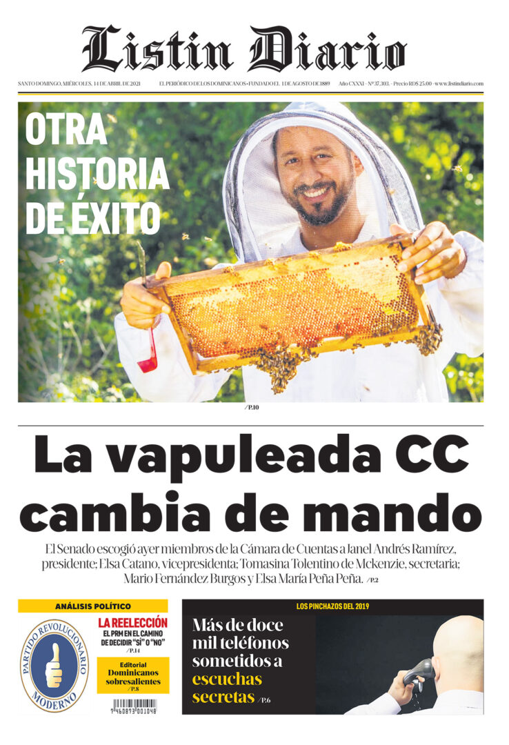 Portada Periódico Listín Diario, Miércoles 14 de Abril, 2021