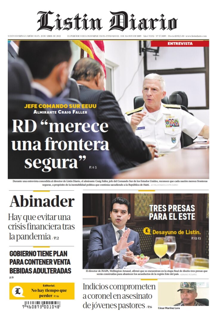 Portada Periódico Listín Diario, Miércoles 21 de Abril, 2021