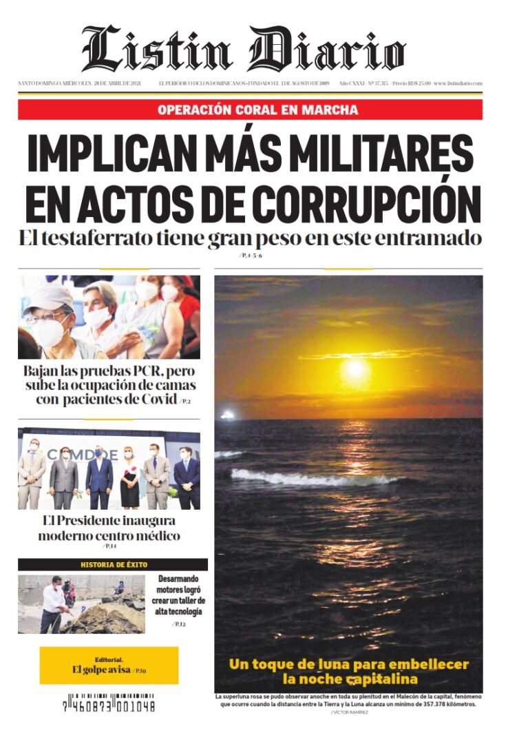 Portada Periódico Listín Diario, Miércoles 28 de Abril, 2021