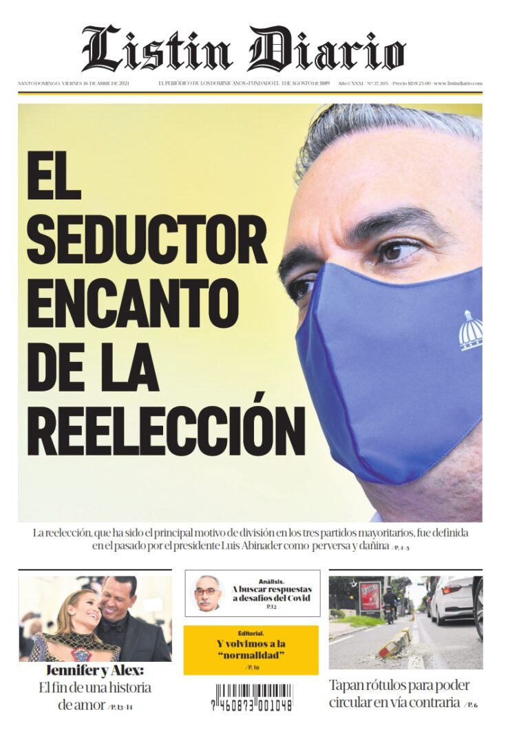 Portada Periódico Listín Diario, Viernes 16 de Abril, 2021