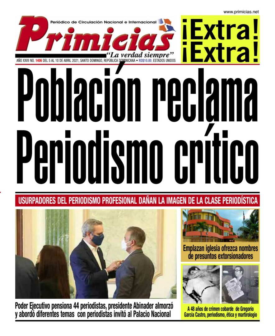 Portada Periódico Primicias, Miércoles 07 de Abril, 2021