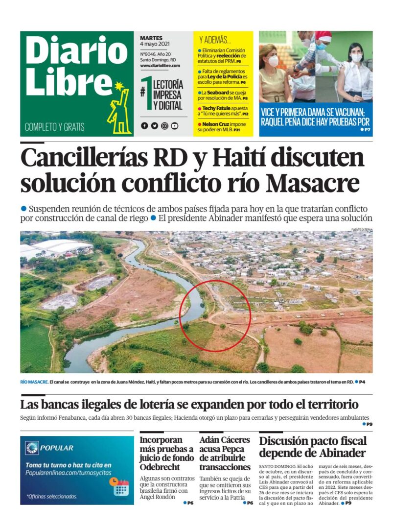 Portada Periódico Diario Libre, Martes 04 de Mayo, 2021