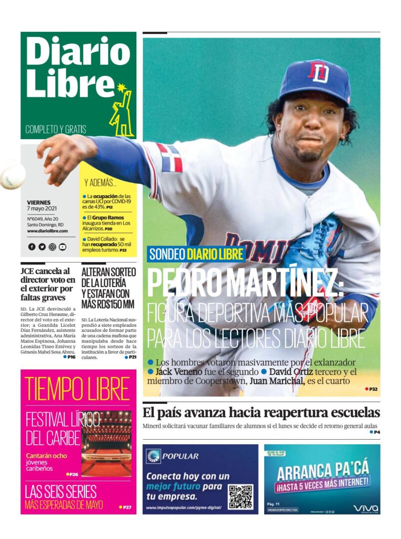 Portada Periódico Diario Libre, Viernes 07 de Mayo, 2021