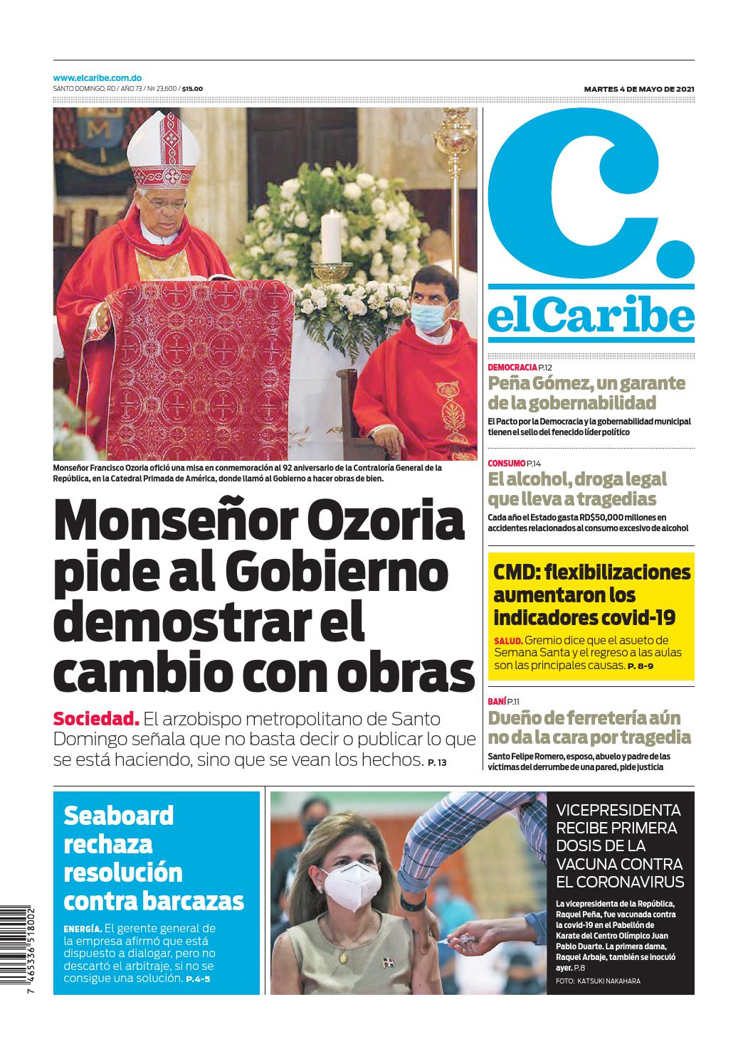 Portada Periódico El Caribe, Martes 04 de Mayo, 2021