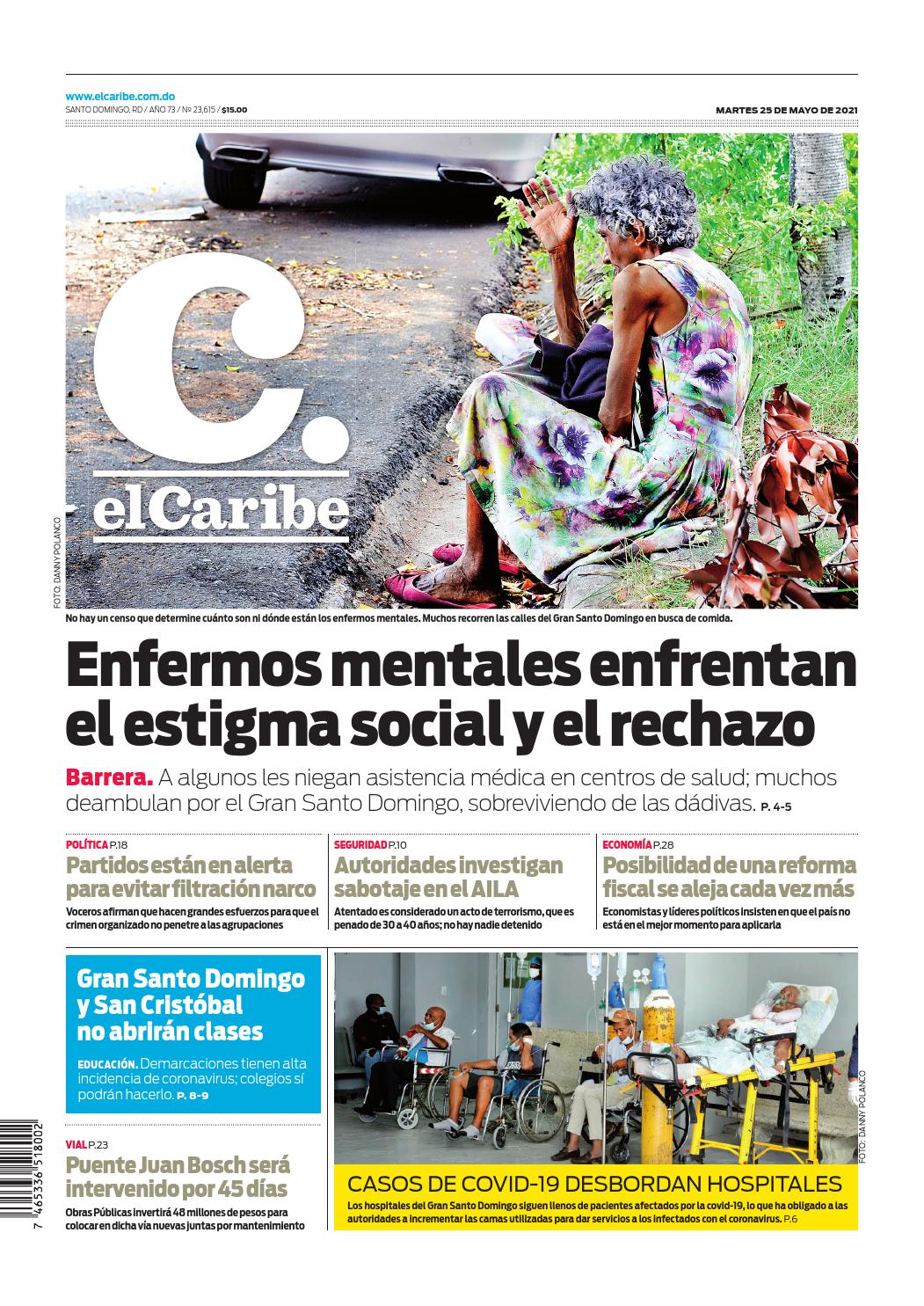 Portada Periódico El Caribe, Martes 25 de Mayo, 2021