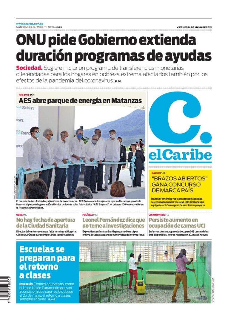 Portada Periódico El Caribe, Viernes 14 de Mayo, 2021