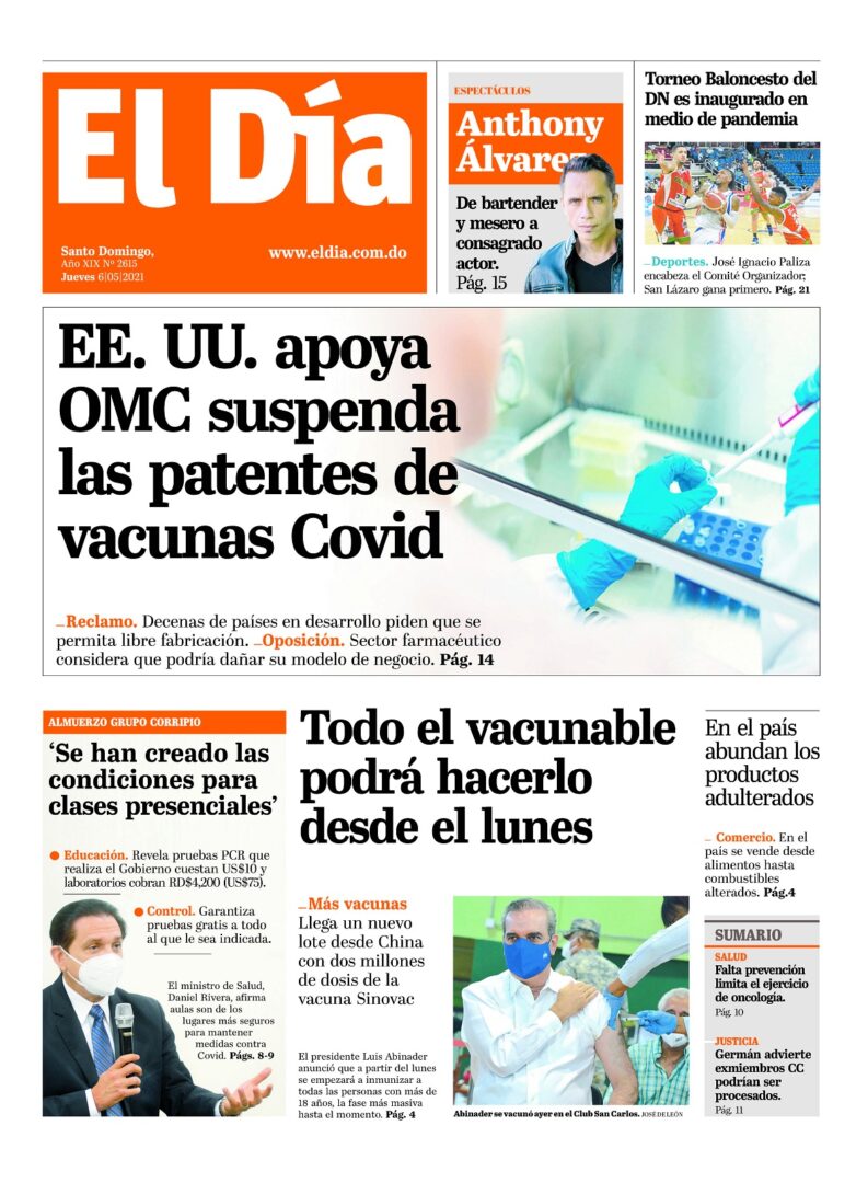 Portada Periódico El Día, Jueves 06 de Mayo, 2021