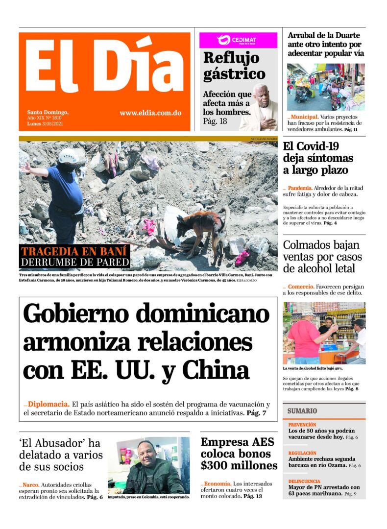 Portada Periódico El Día, Lunes 03 de Mayo, 2021