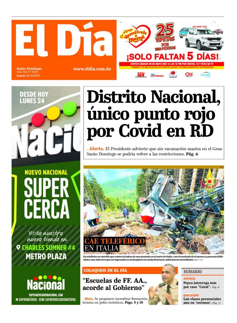 Portada Periódico El Día, Lunes 24 de Mayo, 2021
