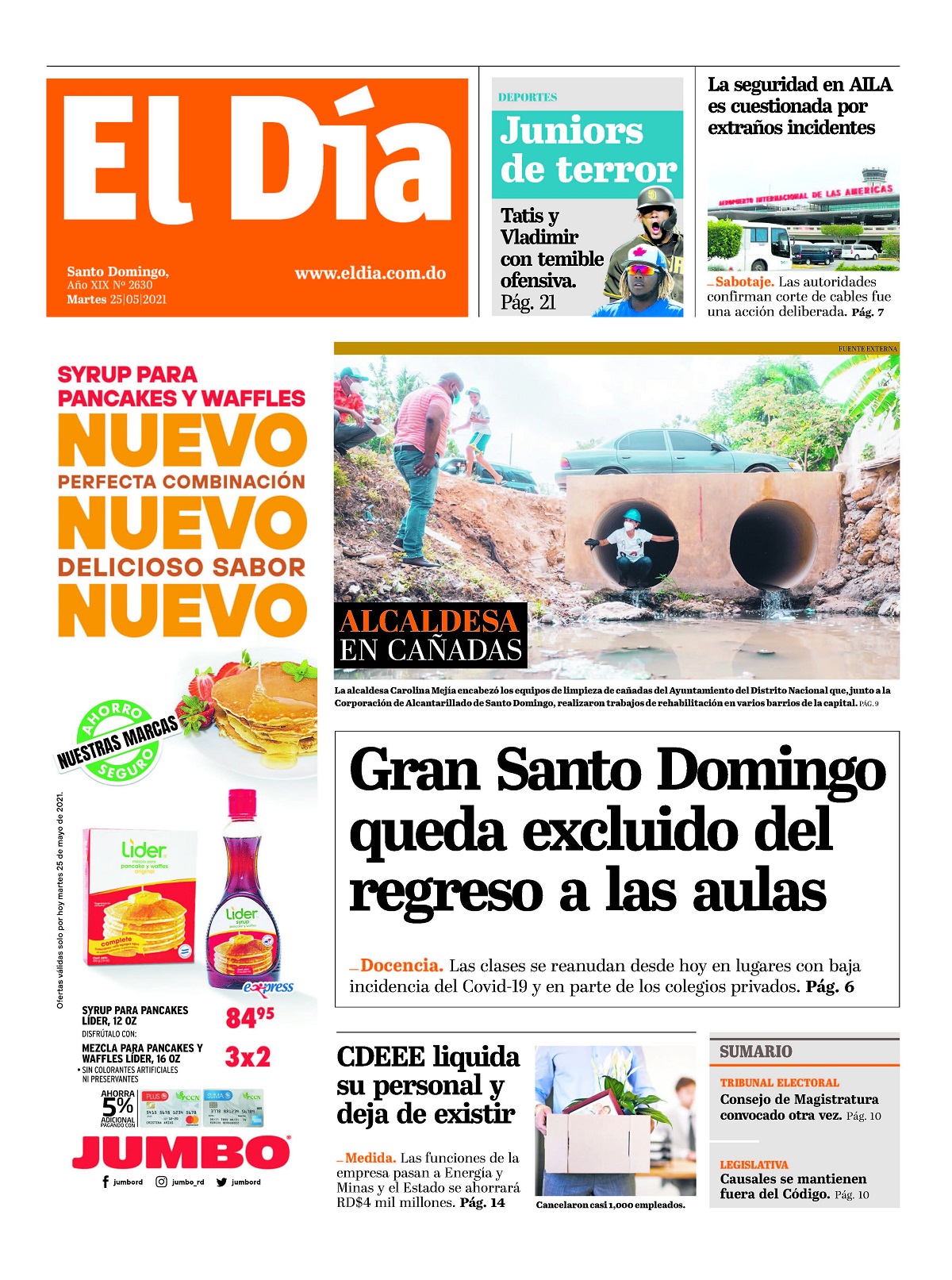 Portada Periódico El Día, Martes 25 de Mayo, 2021