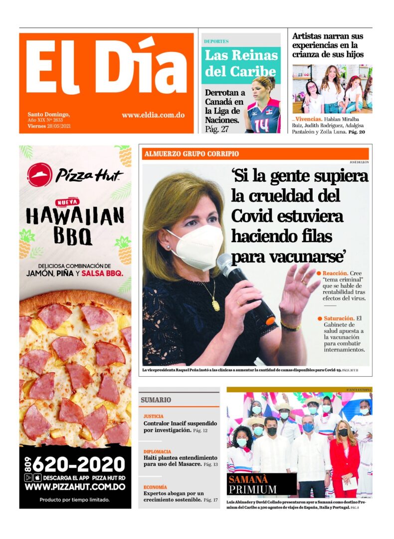 Portada Periódico El Día, Viernes 28 de Mayo, 2021
