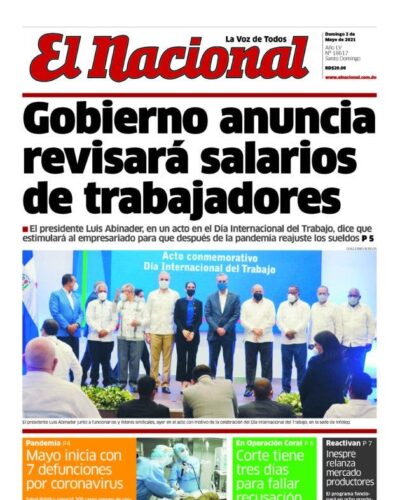 Portada Periódico El Nacional, Dominicana 02 de Mayo, 2021