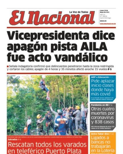 Portada Periódico El Nacional, Lunes 24 de Mayo, 2021