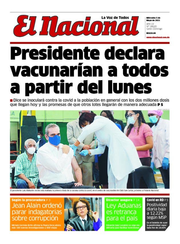 Portada Periódico El Nacional, Miércoles 05 de Mayo, 2021