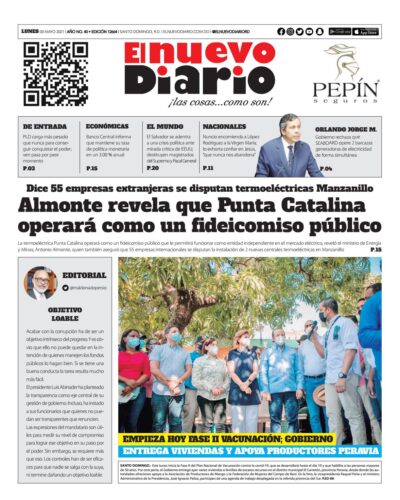 Portada Periódico El Nuevo Diario, Lunes 03 de Mayo, 2021