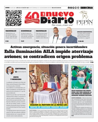 Portada Periódico El Nuevo Diario, Lunes 24 de Mayo, 2021