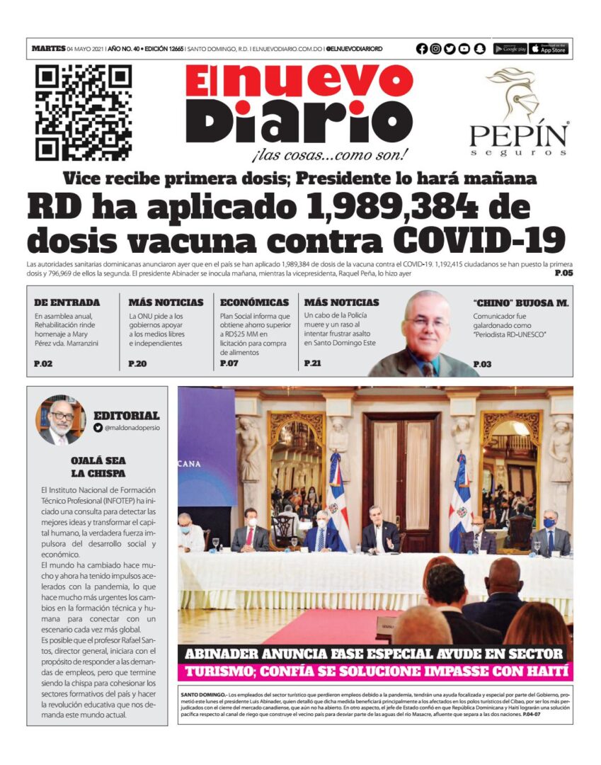Portada Periódico El Nuevo Diario, Martes 04 de Mayo, 2021