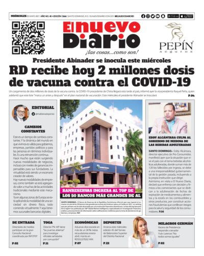 Portada Periódico El Nuevo Diario, Miércoles 05 de Mayo, 2021