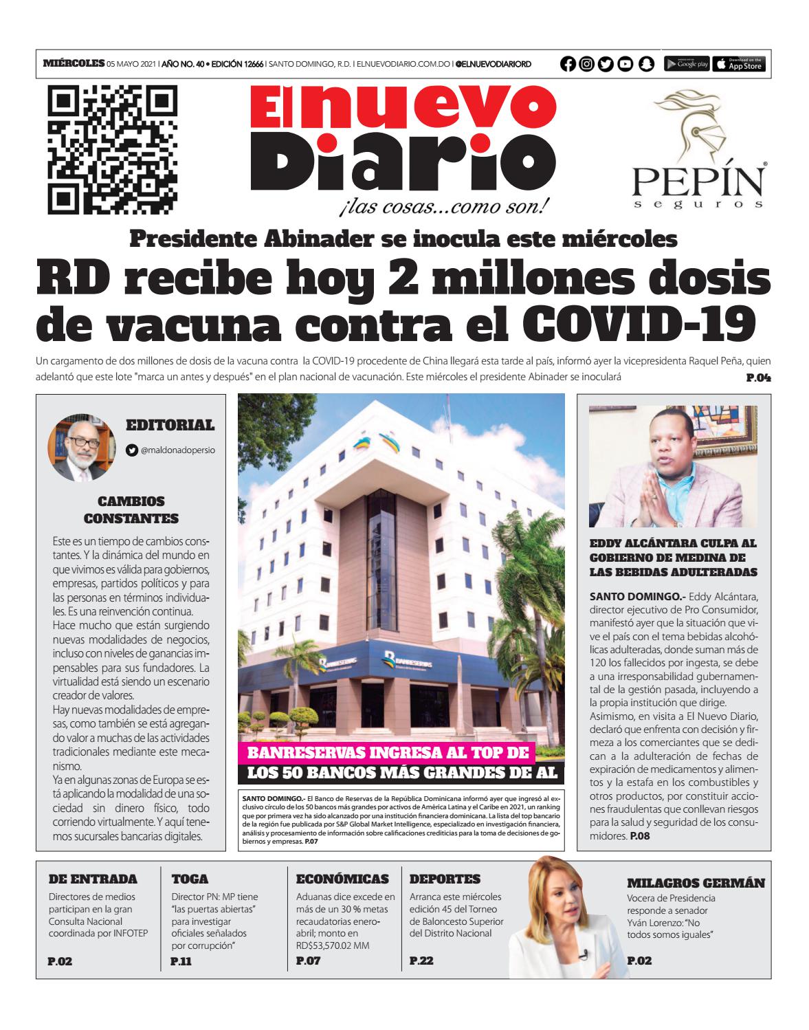 Portada Periódico El Nuevo Diario, Miércoles 05 de Mayo, 2021