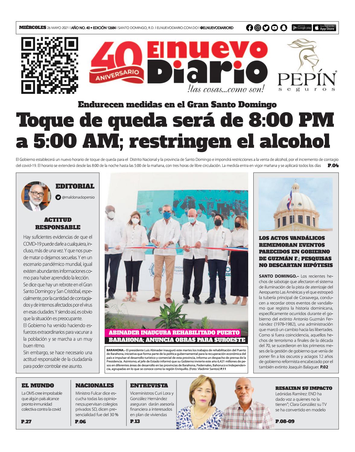 Portada Periódico El Nuevo Diario, Miércoles 26 de Mayo, 2021