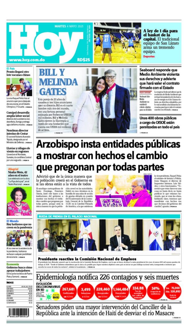 Portada Periódico Hoy, Martes 04 de Mayo, 2021