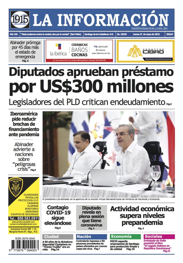 Portada Periódico La Información, Jueves 27 de Mayo, 2021