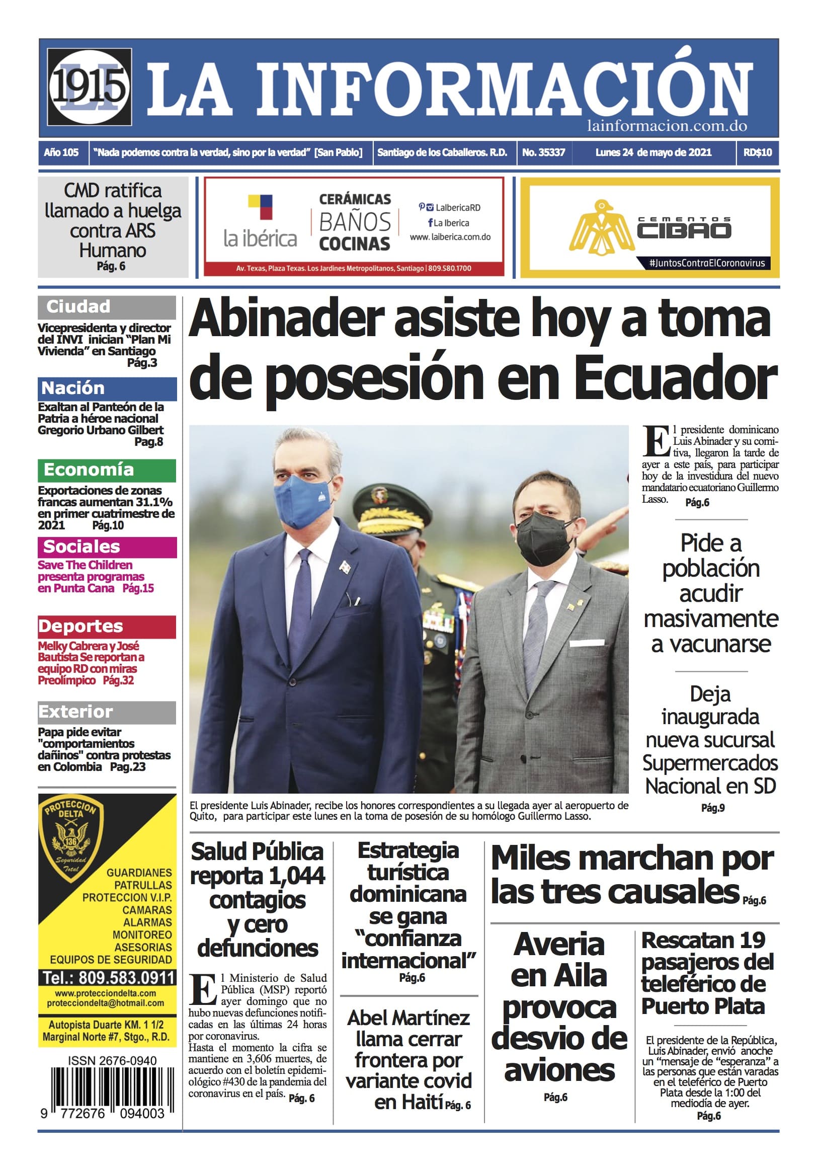 Portada Periódico La Información, Lunes 24 de Mayo, 2021