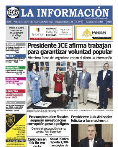 Portada Periódico La Información, Lunes 31 de Mayo, 2021