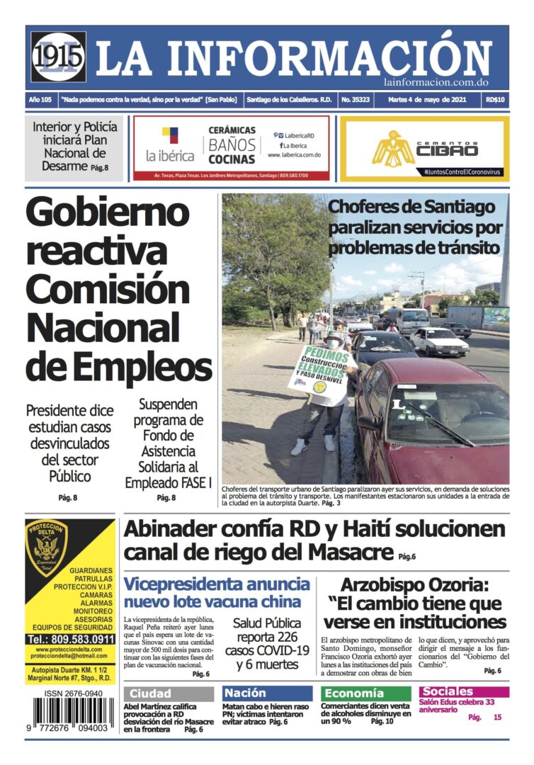 Portada Periódico La Información, Martes 04 de Mayo, 2021