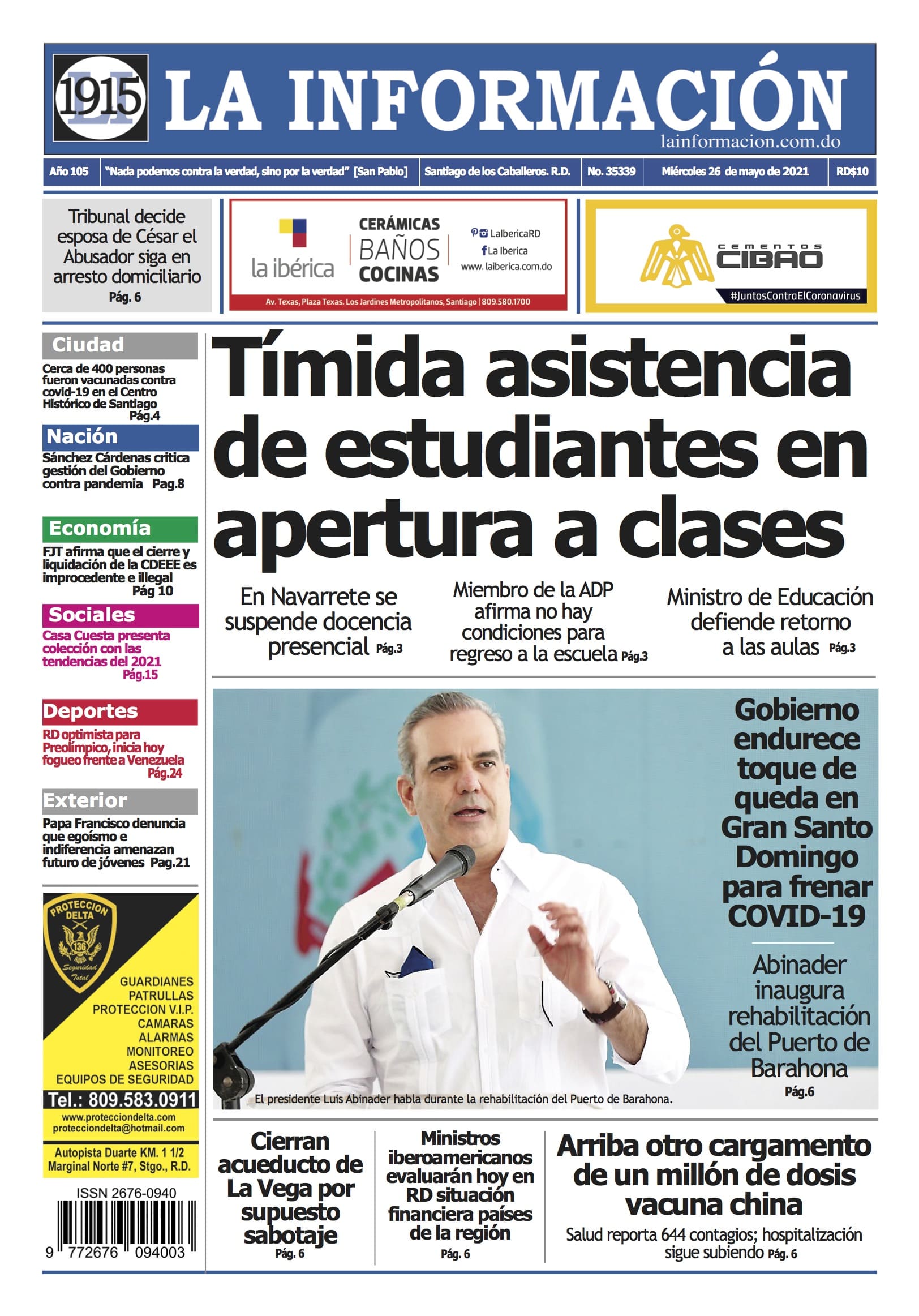 Portada Periódico La Información, Miércoles 26 de Mayo, 2021