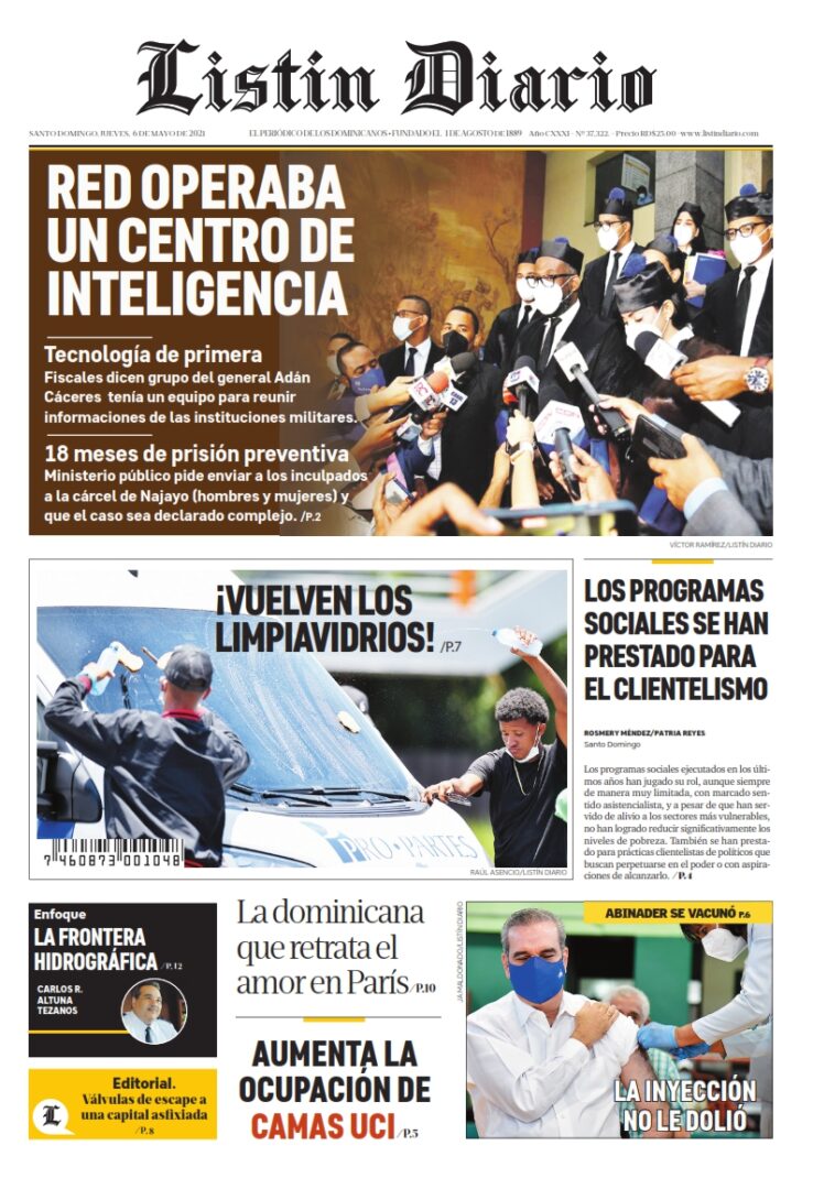 Portada Periódico Listín Diario, Jueves 06 de Mayo, 2021