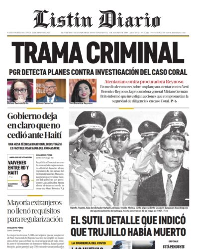 Portada Periódico Listín Diario, Lunes 31 de Mayo, 2021