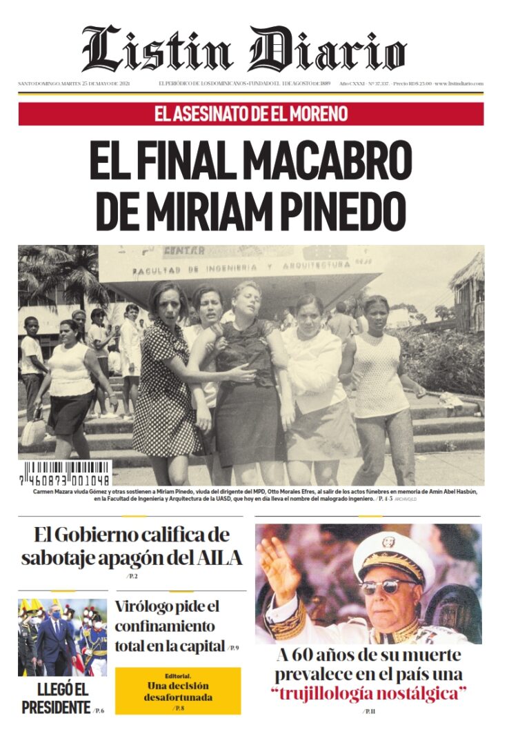 Portada Periódico Listín Diario, Martes 25 de Mayo, 2021