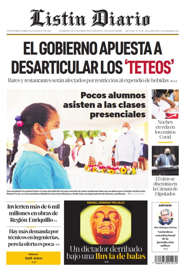 Portada Periódico Listín Diario, Miércoles 26 de Mayo, 2021