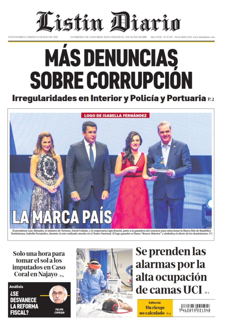 Portada Periódico Listín Diario, Viernes 14 de Mayo, 2021