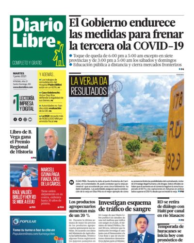 Portada Periódico Diario Libre, Martes 01 Junio, 2021