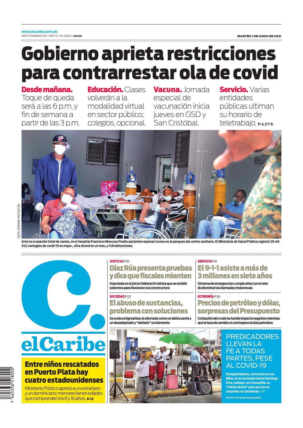 Portada Periódico El Caribe, Martes 01 Junio, 2021