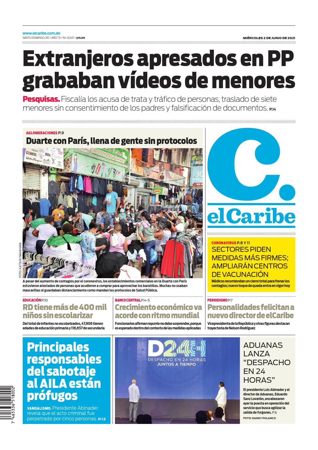 Portada Periódico El Caribe, Miércoles 02 Junio, 2021