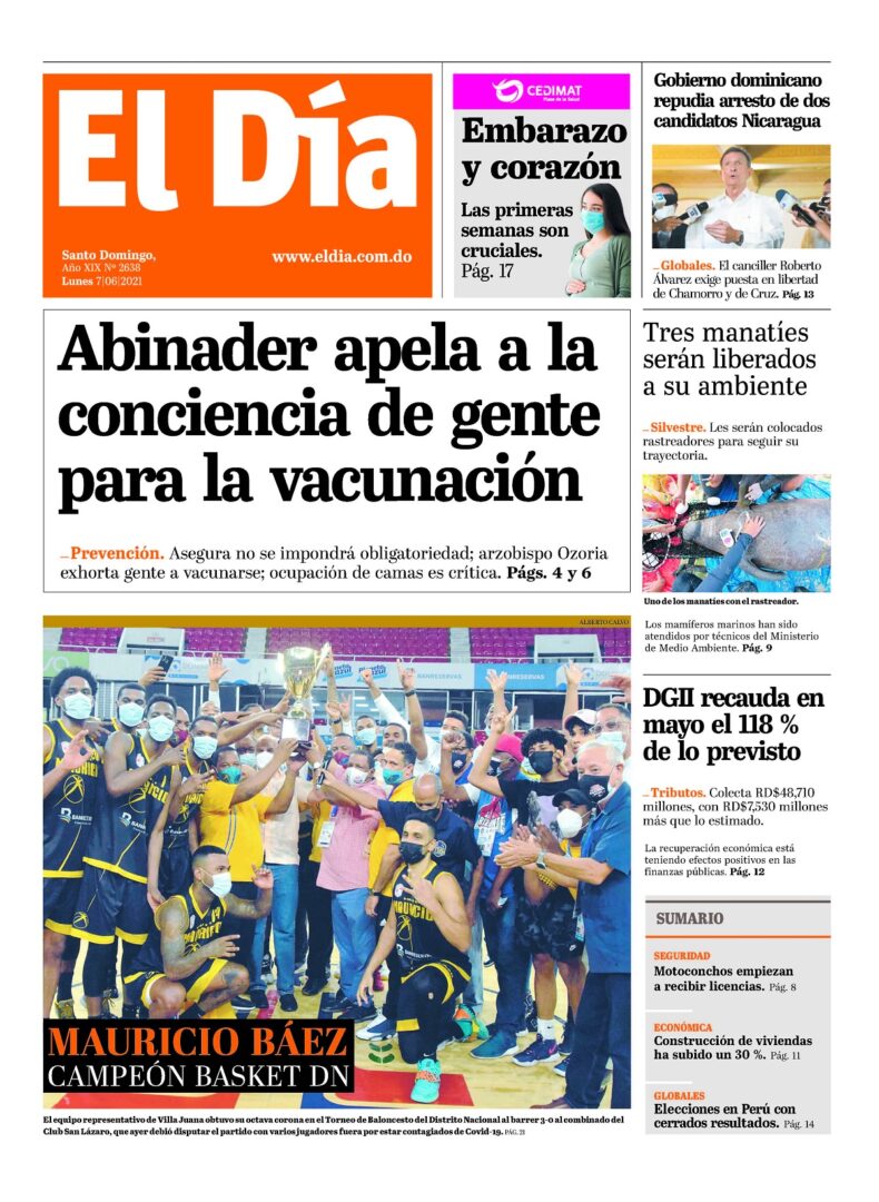 Portada Periódico El Día, Lunes 07 Junio, 2021