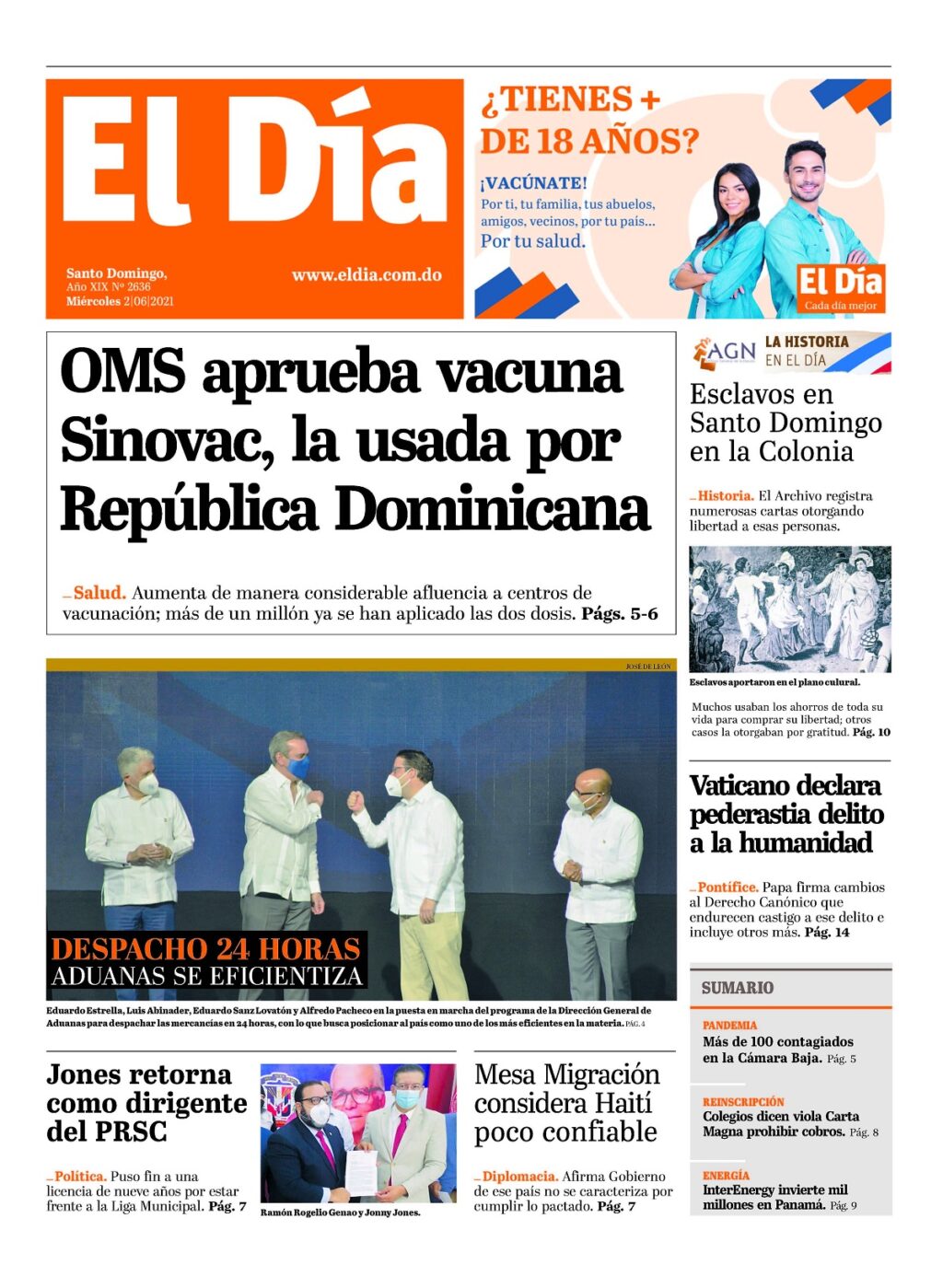 Portada Periódico El Nuevo Diario, Lunes 12 de Abril, 2021 - Dominicana.do