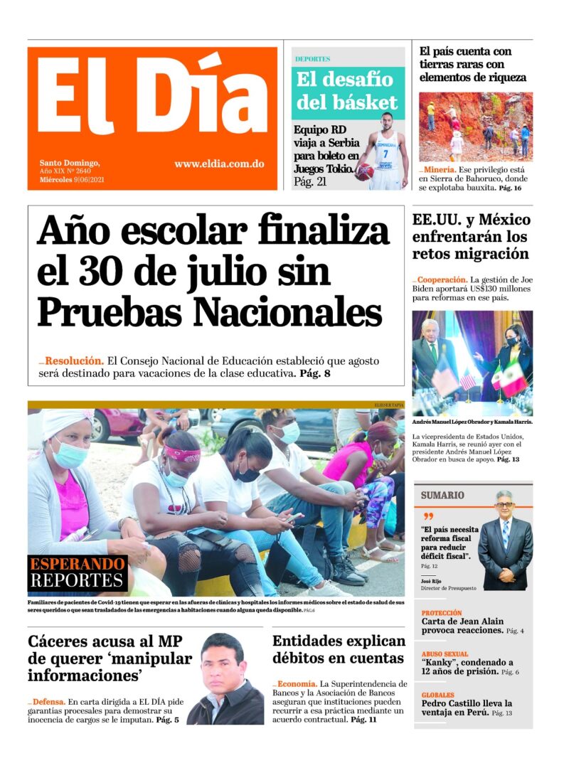 Portada Periódico El Día, Miércoles 09 Junio, 2021
