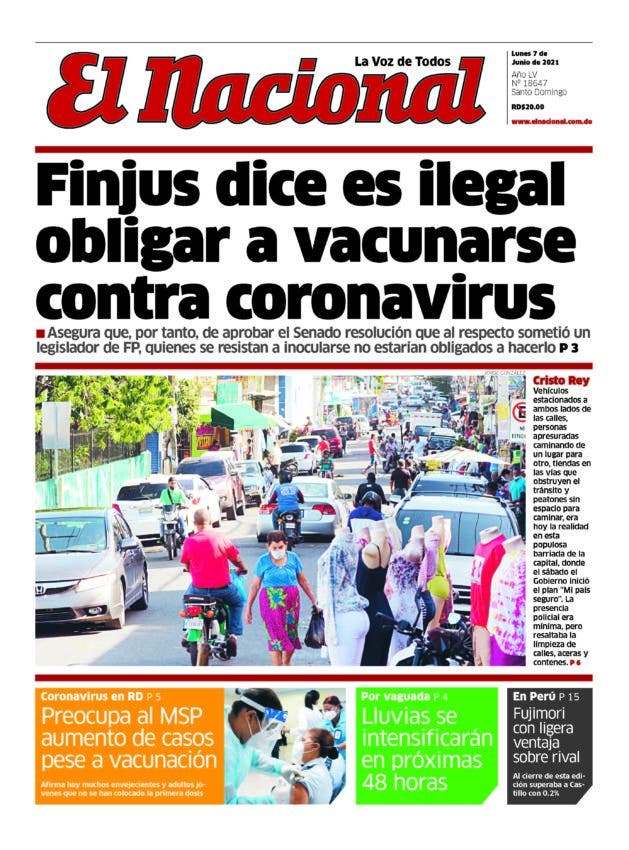 Portada Periódico El Nacional, Lunes 07 Junio, 2021