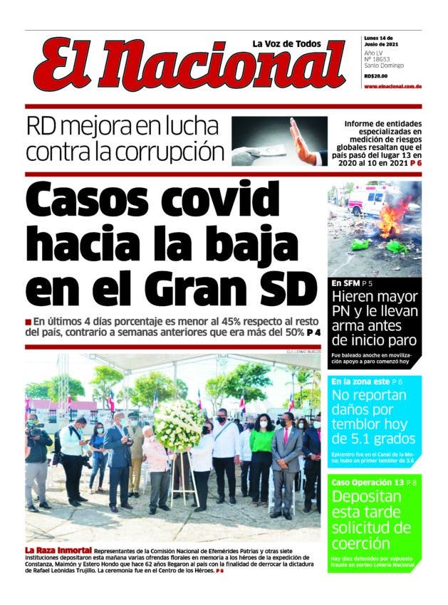 Portada Periódico El Nacional, Lunes 14 Junio, 2021