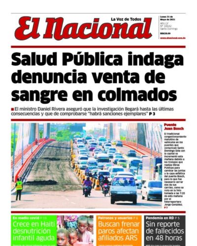 Portada Periódico El Nacional, Lunes 31 de Mayo, 2021