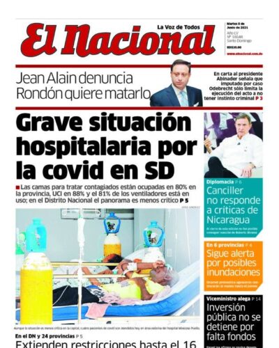 Portada Periódico El Nacional, Martes 08 Junio, 2021