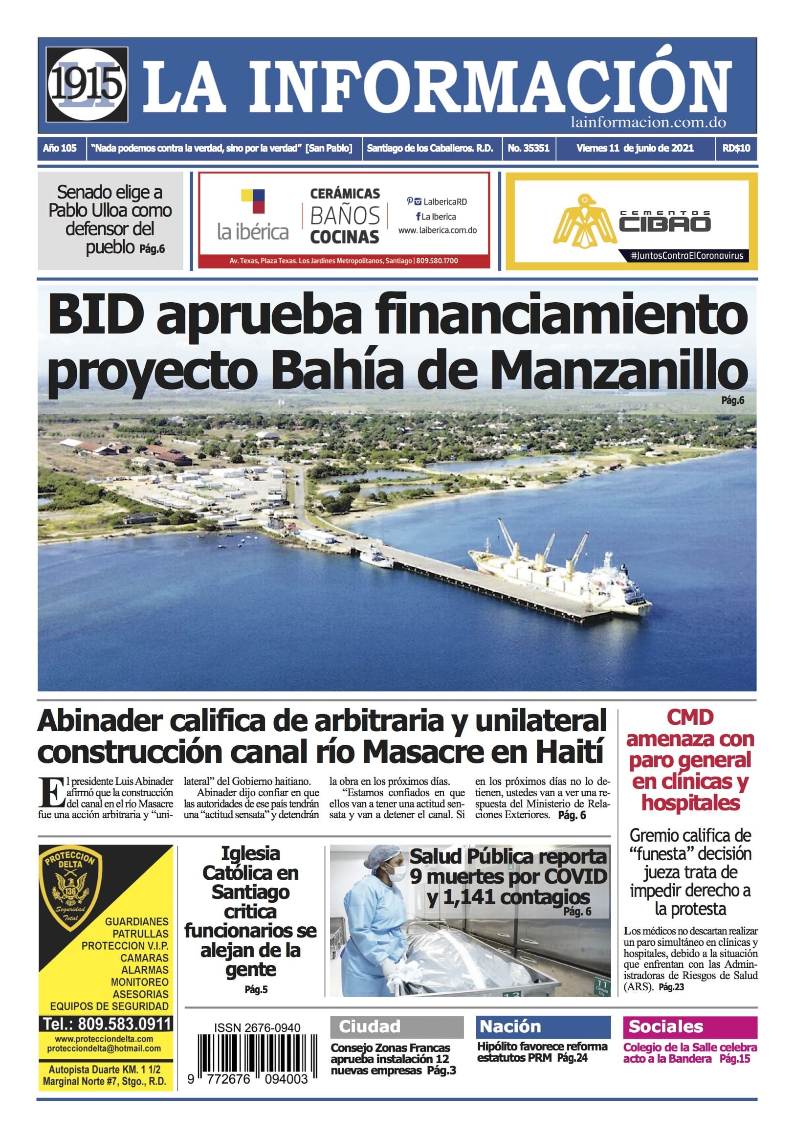 Portada Periódico La Información, Lunes 14 Junio, 2021
