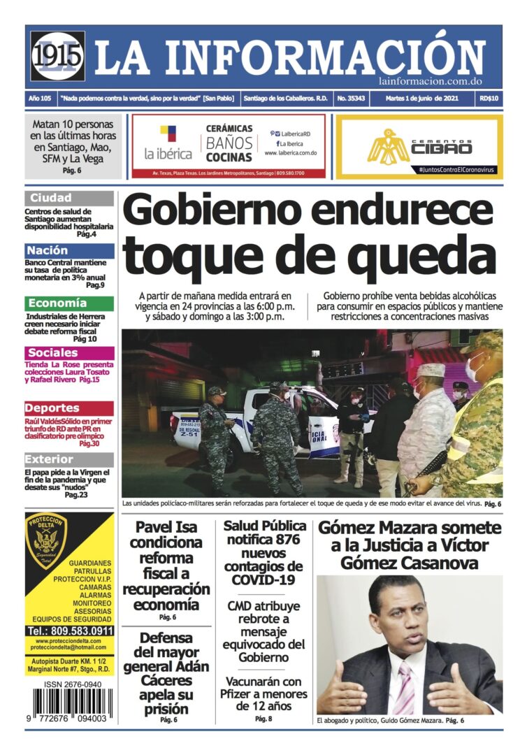 Portada Periódico La Información, Martes 01 Junio, 2021